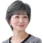 中高年フルウィッグ 大きめ ミセス レディース ショートヘア かつら 白髪 自然 パーマ ふんわり(ダークグレイヘア, 普通サイズ)