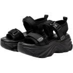 厚底スポーツサンダル レディース フラット ベルト カジュアルサンダル (ブラック,  24.0 cm)