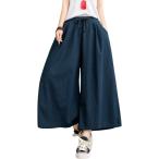  гаучо брюки широкий 8 минут длина s машина cho лен хлопок большой размер свободно талия резина офис casual ( темно-синий, 4XL)