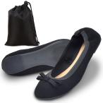 携帯スリッパ レディース リボン パンプス フォーマル 折りたたみ 学校 お受験(ブラック,  24.5〜25.0 cm E)