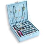 ジュエリーボックス 大容量 可愛い 仕切り 鍵付き 収納ケース アクセサリー 2層 (ペールブルー)