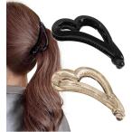 ショッピングバナナクリップ バナナクリップ ヘアクリップ しっかり 髪留め ハート シンプル かわいい 2個セット(A ブラック+クリアブラウン)