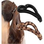 バナナクリップ ヘアクリップ しっかり 髪留め ハート シンプル かわいい 2個セット(B ブラック+クリアべっ甲柄)