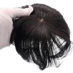 ヘアピース 部分ウィッグ 人毛 100% かつら 女性 ポイントピース トップピース ウイッグ(ナチュラル　ブラック,  20cm)