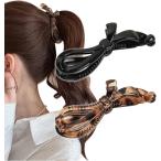 バナナクリップ ヘアクリップ しっかり 髪留め リボン シンプル かわいい 2個セット(B ブラック+クリアべっ甲)