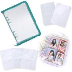 アクスタケース 推し活グッズ 収納 持ち運び ファイル 6リングファスナーケース( エメラルドグリーン リフィルセット,  A5)