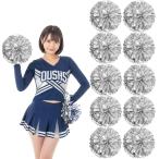 ポンポン チア キラキラ ダンス チアリーダー 持ち手付き 30cm シルバー 10個 5人分 (シルバー)