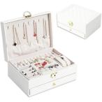 ジュエリー ボックス アクセサリー ケース 宝石箱 小物収納 大容量 レザー調 鍵付 (ホワイト,  (2段)約23x17x10cm)