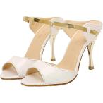 ショッピングピンヒール サンダル ミュール ピン ヒール 9ｃｍ アップ vカット シンプル スティレット アンクル ストラッ(ホワイト,  23.5 cm)