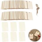 ショッピングタグ 木材 タグ 名札 木札 ボトルネームプレート プレゼント ショップ Bar ひも付き 無地 長方形 (50枚,  標準サイズ)