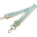 ショルダーベルト 幾何学模様 織り ショルダーストラップ ショルダーバッグ スマホ サコッシュ 肩ひも(ベージュxエメラルドグリーン)