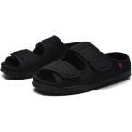 介護シューズ 介護スニーカー シニア フルオープンタイプ サンダル 高齢者用 介護靴 甲高 幅広 リハビリ(ブラック,  24 cm)