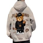 emptio мужской Parker толстый с капюшоном . American Casual задний принт симпатичный герой свободно длинный рукав ( серый, L)