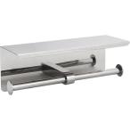 ショッピングホルダー ステンレス トイレットペーパーホルダー 2連 棚付き ダブル おしゃれ シンプル インテリア 小物置き 天板付き(シルバー)