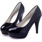 ハイヒール パンプス レディース エナメル ピンヒール 美脚 11cm シューズ 厚底 靴 セクシー(ブラック,  24.0 cm)