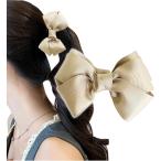 バナナクリップ リボン ヘアクリップ 髪留め 髪飾り ヘアアクセサリー 大人(ベージュ)