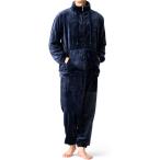 極上の肌触り もこもこ パジャマ メンズ 長袖 ルームウェア 上下セット 裏起毛 パーカー 厚手 秋冬(ネイビー(フードなし),  M)