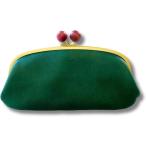 ショッピングASIAN がま口 長財布 本革 親子がま口 日本製 レディース 木玉 小銭入れ 仕切り 大容量 シンプル (グリーン)