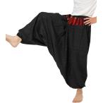 アラジンパンツ メンズ サルエルパンツ ルームウエア アジア ウエストゴム コットン100% 部屋着(ブラック,  Free Size)