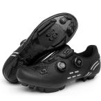 MTBシューズ ビンディング サイクル 自転車 靴 SPD(ブラック, 25.5 cm)