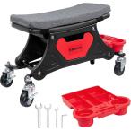 メカニックシート ローラーシート 作業椅子 耐荷重150kg トレイ付き マット付き ブレーキ付きキャスター 360°回転 MDM(ブラック)