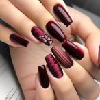 ネイルチップ ロング 24枚 バーガン