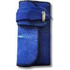 ショッピングASIAN バイカーズウォレット 長財布 ライダースウォレット レザーウォレット 三つ折り メンズ 本革 スティングレイ エイ革財布 牛革 (ブルー)