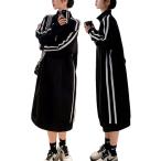 ショッピングジャージ ワンピース ジャージ レディース 長袖 ハイネック ハーフジップ 体型カバー カジュアル 春 秋(ブラック,  2XL)