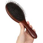 ショッピングマッサージクッション 猪毛 ヘアブラシ パドルブラシ クッションブラシ 艶が出る 頭皮 マッサージ(ブラウン)