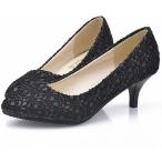 総 レース パンプス フェミニン レディース シューズ 靴 くつ(ブラック,  24.0 cm E)