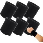 リストバンド 6個セット 黒 吸水 適度な厚み汗ふき スポーツ 洗濯可 筋トレ ジム テニス(ブラック,  S（手首周径15cm以下）)