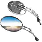 バイク ミラー バイクミラー 10mm 左右セット バイク用 サイド 汎用 オーバル ミラーサイズ 12.5cm x 8cm (シルバー)