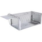 ねずみ捕獲カゴ 角型 大 踏み板式 害獣 トラップ 餌 駆除 網目 ねずみ取り 害獣捕獲機 ネズミ捕り器 小型ネズミ 畑 家 (シルバー)