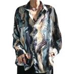 emptio retro tops рубашка рубашка с длинным рукавом Oniikei стиль ..kaji мужской Asian этнический v серия общий рисунок ( железный голубой, S)