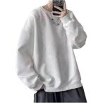  Cross свободно футболка мужской вафля большой размер модный вырез лодочкой длинный рукав одноцветный большой Silhouette ( белый, L)
