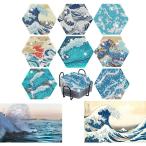 ショッピングDIYキット ダイヤモンドアート コースター キット 初心者 絵画 DIY ダイヤモンドビーズ(日本の波(8枚))