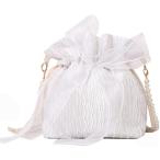 巾着バッグ ショルダーバッグ レディース ポシェット 浴衣バッグ 巾着ポーチ パール リボン 小さめ ミニ ショルダーポーチ(ホワイト)