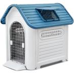 犬小屋 ペットハウス プラスチック ドッグハウス 屋内 屋外 小型犬 中型犬 大型犬 天窓付き ドア付き 防雨 換気( ブルー,  L)