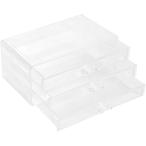 アクリル収納ケース メイクボックス 透明 長方形 取っ手付き 小物入れ コスメ マニキュア(クリア,  3段)