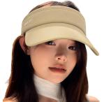 サンバイザー キャップ レディース 帽子 日焼け 防止 日よけ 紫外線 UV対策 つば広 可愛い 女性 (カーキ,  Free Size)