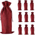 ワインボトル収納 巾着袋 ラッピング ギフト プレゼント 10枚セット (レッド,  15x35cm)