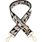 ショルダーストラップ バッグ用 太め 幅3.8cm ショルダーベルト 長さ調節 (ベージュブラック x ゴールド,  130 cm)