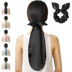 シルク ナイトキャップ ロングヘア用 シュシュ付き 6A級 桑蚕絹糸 美髪 就寝用 ヘアキャップ 通気性 静電気防止 (ブラック)