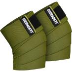 Beingfit ニースリーブ 筋トレ用 ニーラップ 178cm 1ペア 快適なフィット感とサポート MDM (マッチャグリーン,  ワンサイズ)