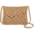 かごバッグ マクラメ ショルダー 編みバッグ 浴衣 和装 夏 ポシェット 小さめ ストローバッグ ショルダーバッグ 網 (ブラウン)