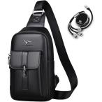 ワンショルダーバッグ メンズ 大容量 軽量 左右対応 コンパクト 3in1 充電ケーブル 付き 斜め掛け(ブラック)
