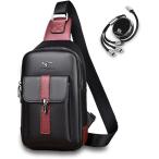 ワンショルダーバッグ メンズ 大容量 軽量 左右対応 コンパクト 3in1 充電ケーブル 付き 斜め掛け(レッド/ブラック)