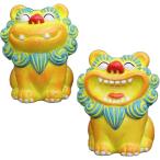 ショッピング置物 シーサー 置物 2個 縁起物 沖縄 琉球 開店祝い インテリア 玄関 オブジェ シンプル MDM(イエロー,  W6.8xD6.6xH8cm)