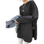  футболка с длинным рукавом женский свободно long T одноцветный Корея разрез cut and sewn большой размер tops тонкий чёрный ( черный, L)