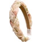  цветок шифон x жемчуг вязаный лента-ободок широкий лента для волос женский цветок принт ( розовый зеленый, свободный размер )